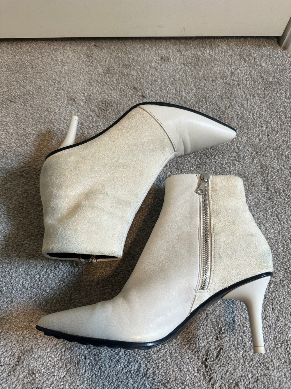EUC Rag & Bone Beha Leather Suede Heeled Bootie in White Ivory Moto size US7 - Picture 6 of 15